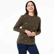 DG2 by Diane Gilman Rhinestone Embellished Cable Knit Sweater