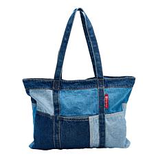 DG2 by Diane Gilman Rigid Denim Zip Closure Patched Tote Bag