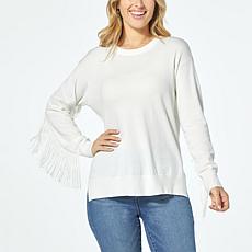 DG2 by Diane Gilman SoftEase Knit Crew-Neck Fringe Sweater