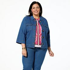 DG2 by Diane Gilman Stretch Denim Bracelet-Sleeve Button Jacket