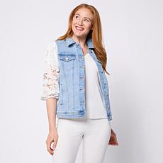 DG2 by Diane Gilman Stretch Lace Sleeve Denim Jacket
