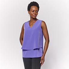 DG2 by Diane Gilman V-Neck Mixed Media Double Layer Easy Tank