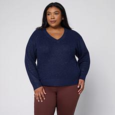 DG2by Diane Gilman Softease Sequin V-Neck Sweater