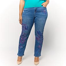 Diane Gilman New Classic Stretch Watercolor Printed Straight Leg Jean