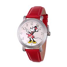 Disney Minnie Mouse Women's Vintage Alloy Watch w/ Red Leather Strap