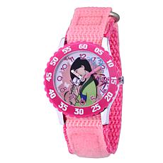 Disney Princess Mulan Kids' Pink Plastic Time Teacher Nylon Watch