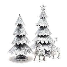 Emryn House 4-piece Galvanized Tree and Deer Set