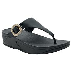 FitFlop Lulu Crystal-Buckle Leather Toe-Post Sandal