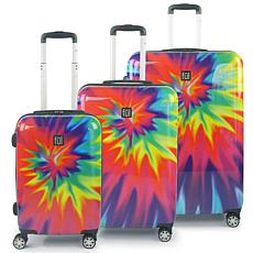 FUL Tie Dye Nested 3-Piece Spinner Luggage Set