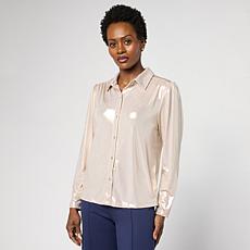 G by Giuliana 24K Shine Knit Button-Front Top