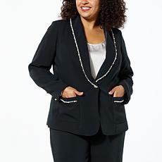G by Giuliana Black Label Crepe Blazer with Faux Pearl Trim