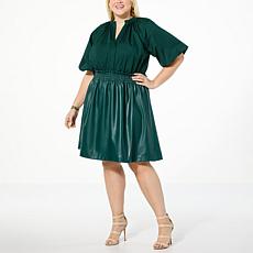G by Giuliana Black Label Faux Leather & Cotton Poplin Dress
