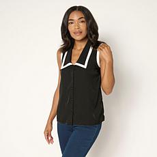 G by Giuliana Button-Up Woven Tank with Contrast Trim