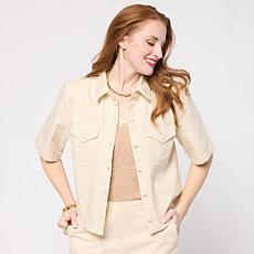G by Giuliana Diamond-Quilted Textured Denim Jacket
