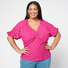 G by Giuliana Eyelet Knit Front Twist Top