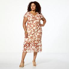 G by Giuliana Printed Mesh Ruched Front Midi Dress