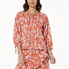 G by Giuliana Printed Stretch Poplin Blouson Sleeve Top