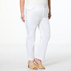 G by Giuliana Stretch Denim Straight-Leg Jean with Studs