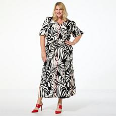 G by Giuliana Woven Embroidered Puff-Sleeve Midi Dress