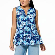 G by Giuliana Woven Tiered Swing-Hem Tank