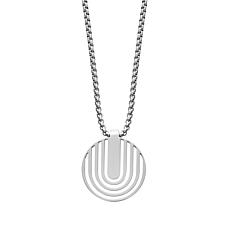 Geoffrey Beene Men's Stainless Steel Disc Plate Pendant Necklace
