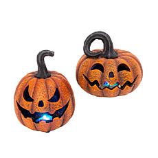 Gerson Company Delightfully Spooky Lighted Jack-O-Lanterns 2-pack