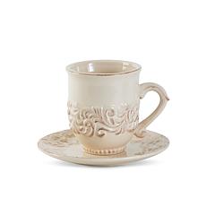 GG Collection Acanthus Leaf Embossed Ceramic Cup & Saucer Set of 4