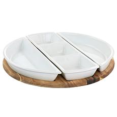 Gibson Elite Gracious 4pc Ceramic Sectional Tray Set with Wood Base