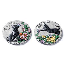 Glitzhome 10"D Set of 2 Cement Cat and Dog Textured Stepping Stones