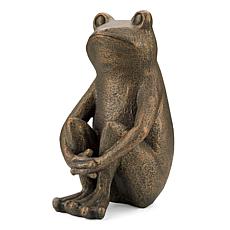 Glitzhome 12" H Squatting Frog Garden Statue with Bronze Finish
