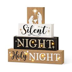 Glitzhome 12in H Lighted Wooden Nativity Block Word Sign
