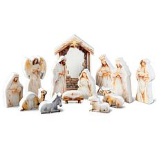 Glitzhome 13pc Christmas Wooden and Epoxy Resin Nativity Figurine Set