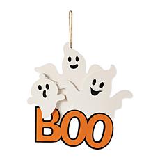 Glitzhome 14"H Halloween Wooden Ghost BOO Door Hanger