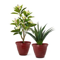 Glitzhome 15.5"D Set of 2 Round Red Faux Ceramic Pot Plastic Planter