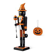 Glitzhome 18.5"H Halloween Wooden Cat Nutcracker w/ Pumpkin Ornament