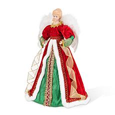 Glitzhome 18"H Faux Fur & PVC Christmas Angel Tree Topper with Porc...