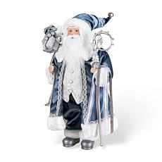 Glitzhome 18"H Faux Fur Christmas Deluxe Santa Figurine with Porcel...