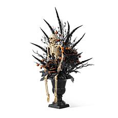 Glitzhome 22"H Halloween Black Rose, Skeleton and Berry Urn Table Tree