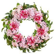 Glitzhome 24"D Pink Hydrangea, Peony & Cherry Wreath