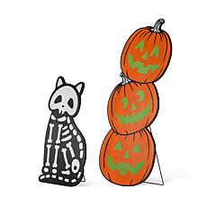 Glitzhome 24"H & 36"H Halloween Skeleton Cat & Pumpkin Porch Decor 