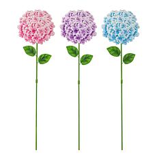 Glitzhome 3-Piece Hydrangea Garden Stakes with Wall Decor Option
