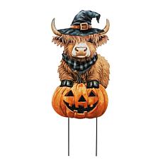 Glitzhome 30"H Halloween Metal Painted Highland Cow Yard Stake