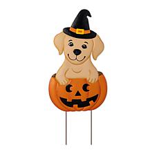 Glitzhome 32"H Halloween Metal Labrador in Pumpkin Yard Stake