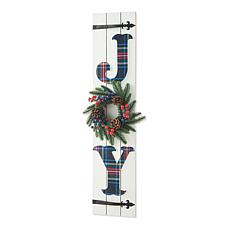 Glitzhome 36" Wood Plaid JOY Porch Décor with Wreath