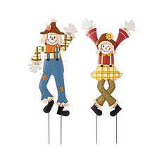 Glitzhome 36"H Fall Metal Scarecrow Yard Stake Set of 2
