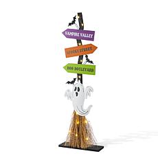 Glitzhome 41.75"H Lighted Wooden Ghost's Broom Porch Decor