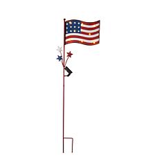 Glitzhome 42" Metal Patriotic Americana Flag Yard Stake & Solar Lights