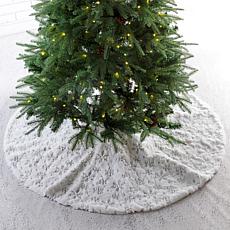Glitzhome 48in D White Plush with Snowflake Christmas Tree Skirt