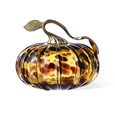 Glitzhome 5.5"D Amber Dots Glass Pumpkin