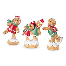 Glitzhome 6"H S/3 Christmas Resin Skiing Gingerbread Man Table Decor